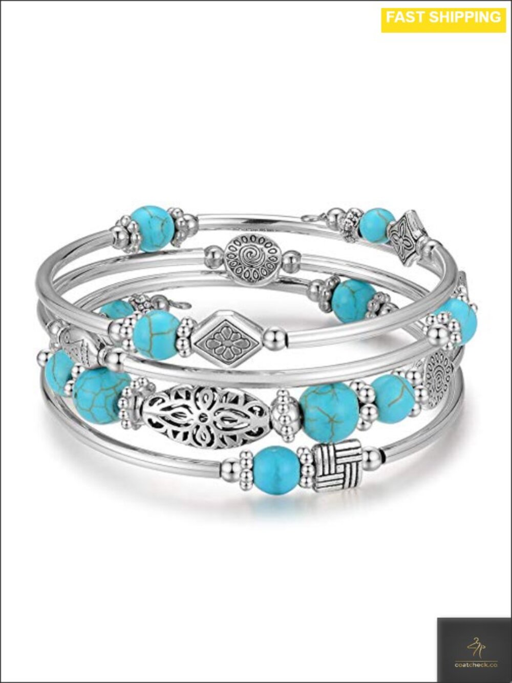 Layered Wrap Bangle Turquoise Bracelet Natural Agate Stone Bead Gift for Women
